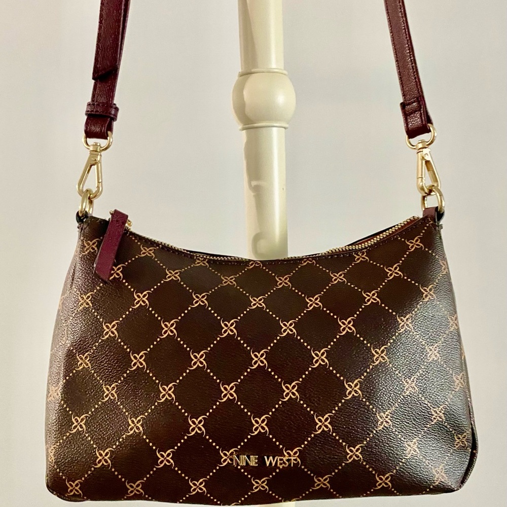 Nine West Chic Brown Crossbody Bag with Gold Hardware, 12” by 7”, 27” with strap